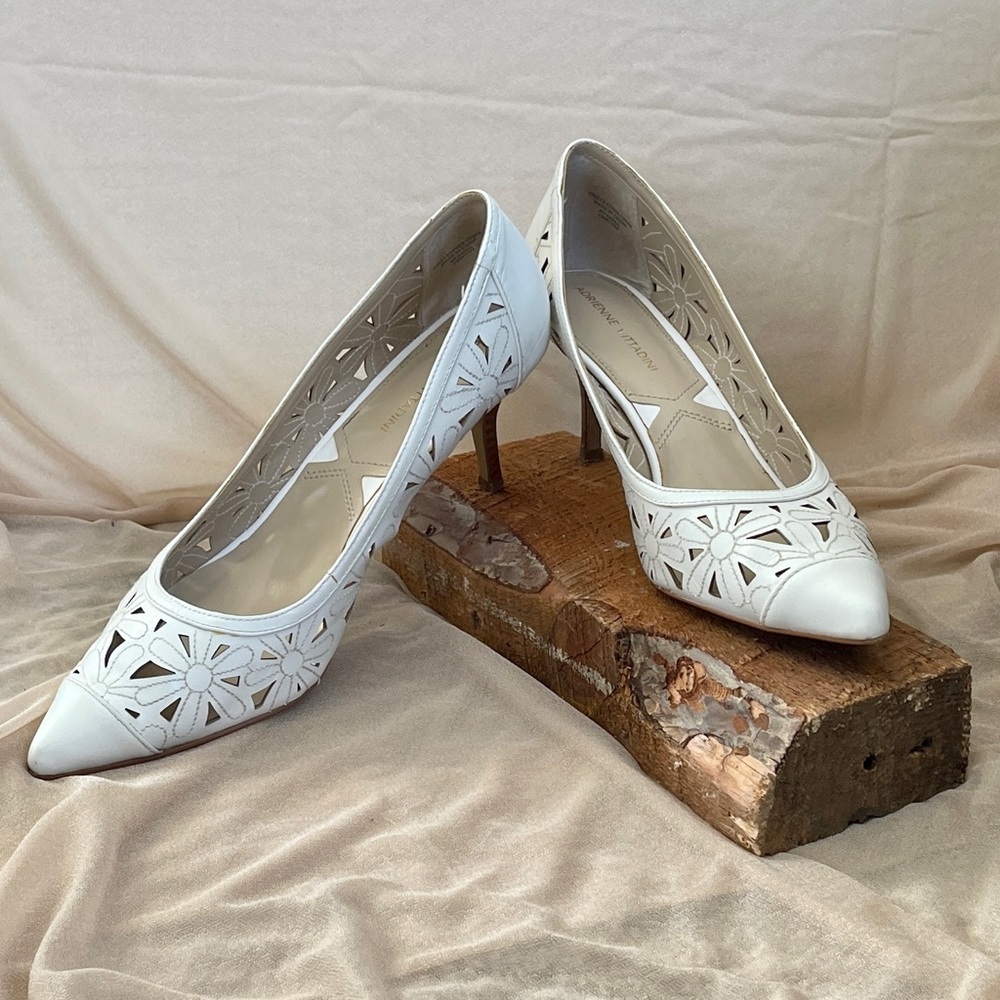 Adrienne Vittadini White Laser Cut Heels - size 9 1/2
